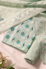 Veloura Sea Green Muga Cotton Unstitched Suit Set