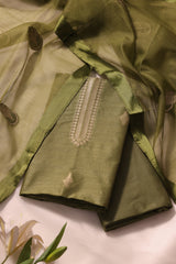 Woven Grace Olive Green Raw Silk Unstitched Suit Set