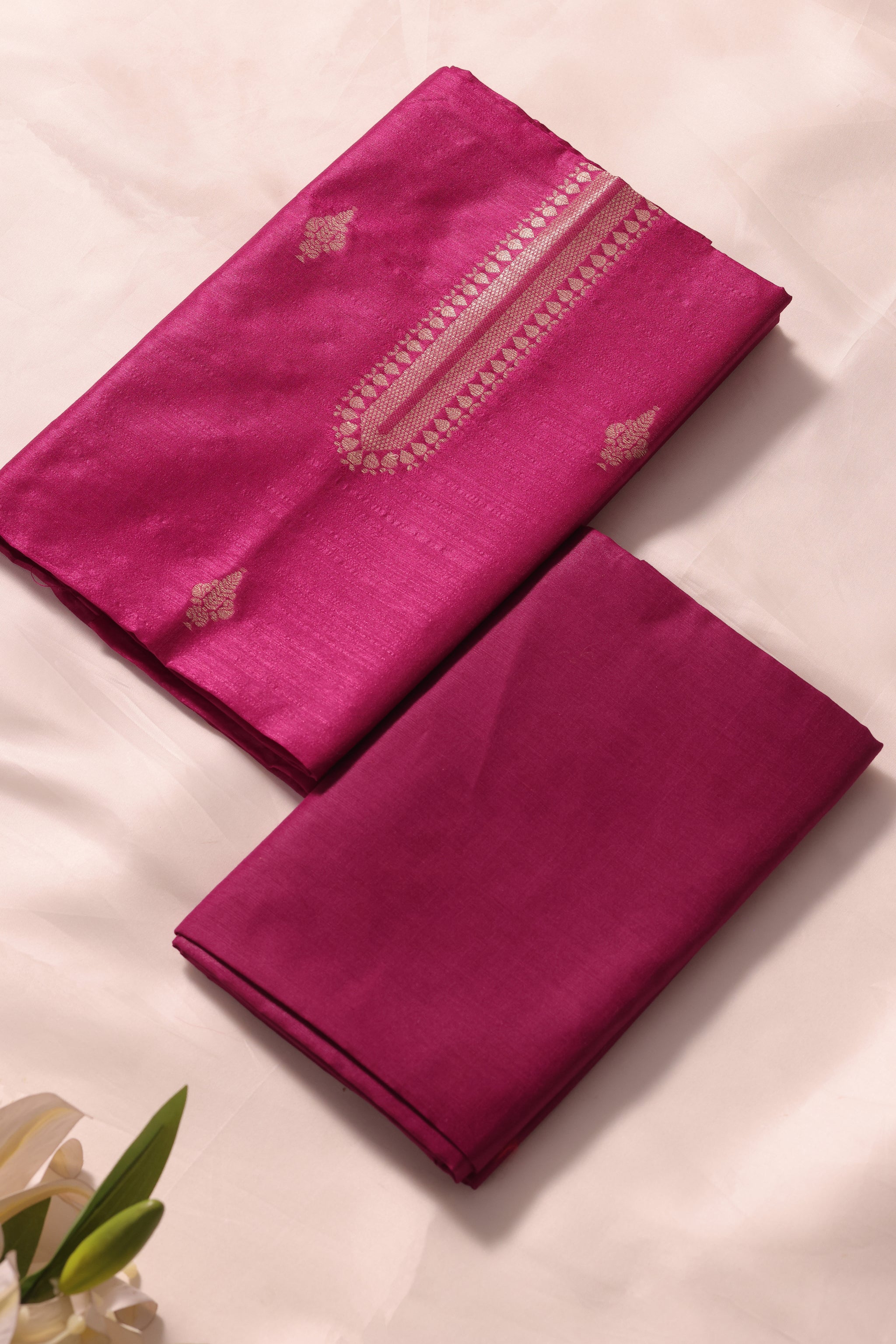 Woven Grace Magenta Pink Raw Silk Unstitched Suit Set