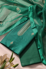 Woven Grace Teal Raw Silk Unstitched Suit Set