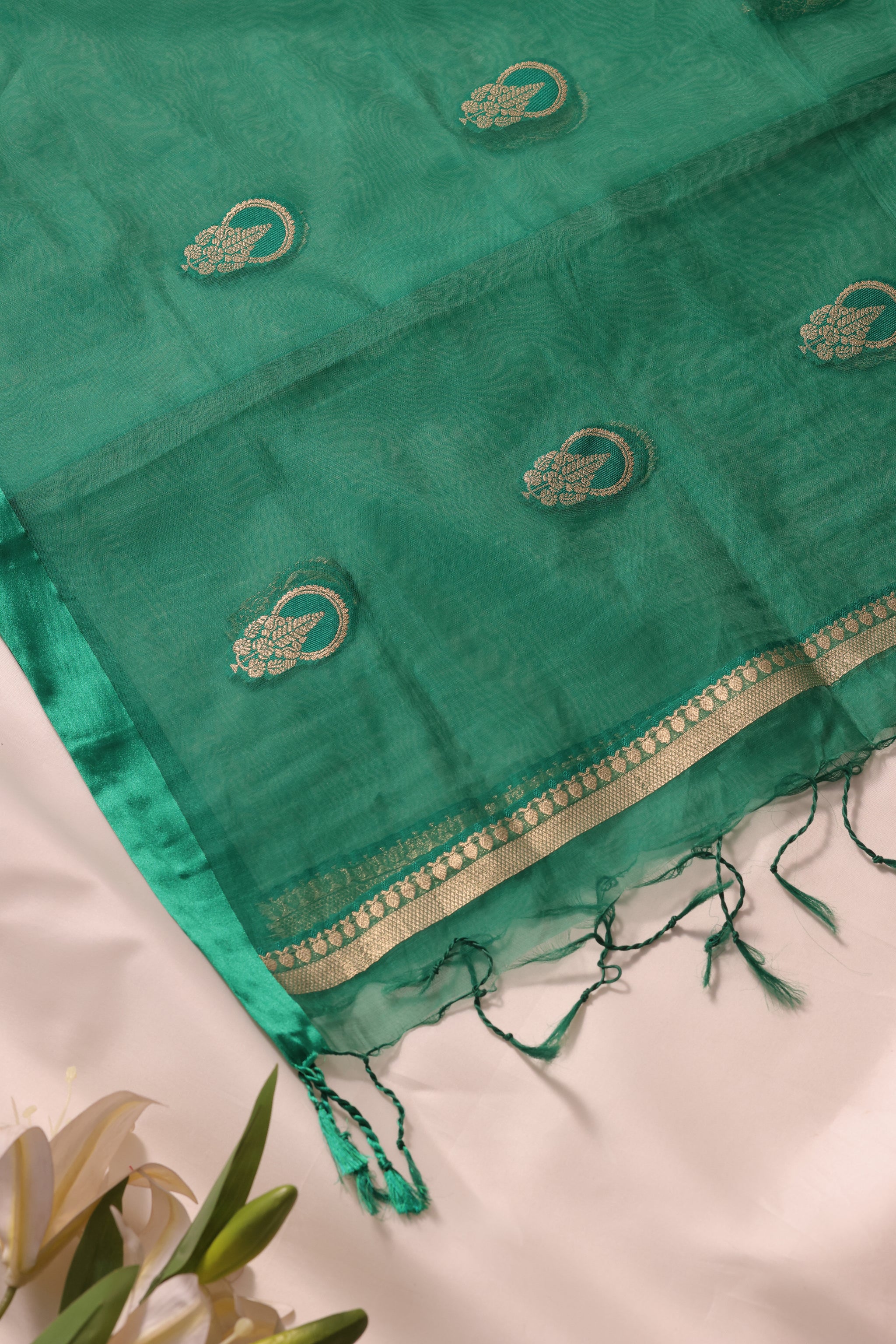 Woven Grace Teal Raw Silk Unstitched Suit Set