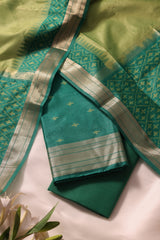 Drapia Dark Green Raw Silk Unstitched Suit Set