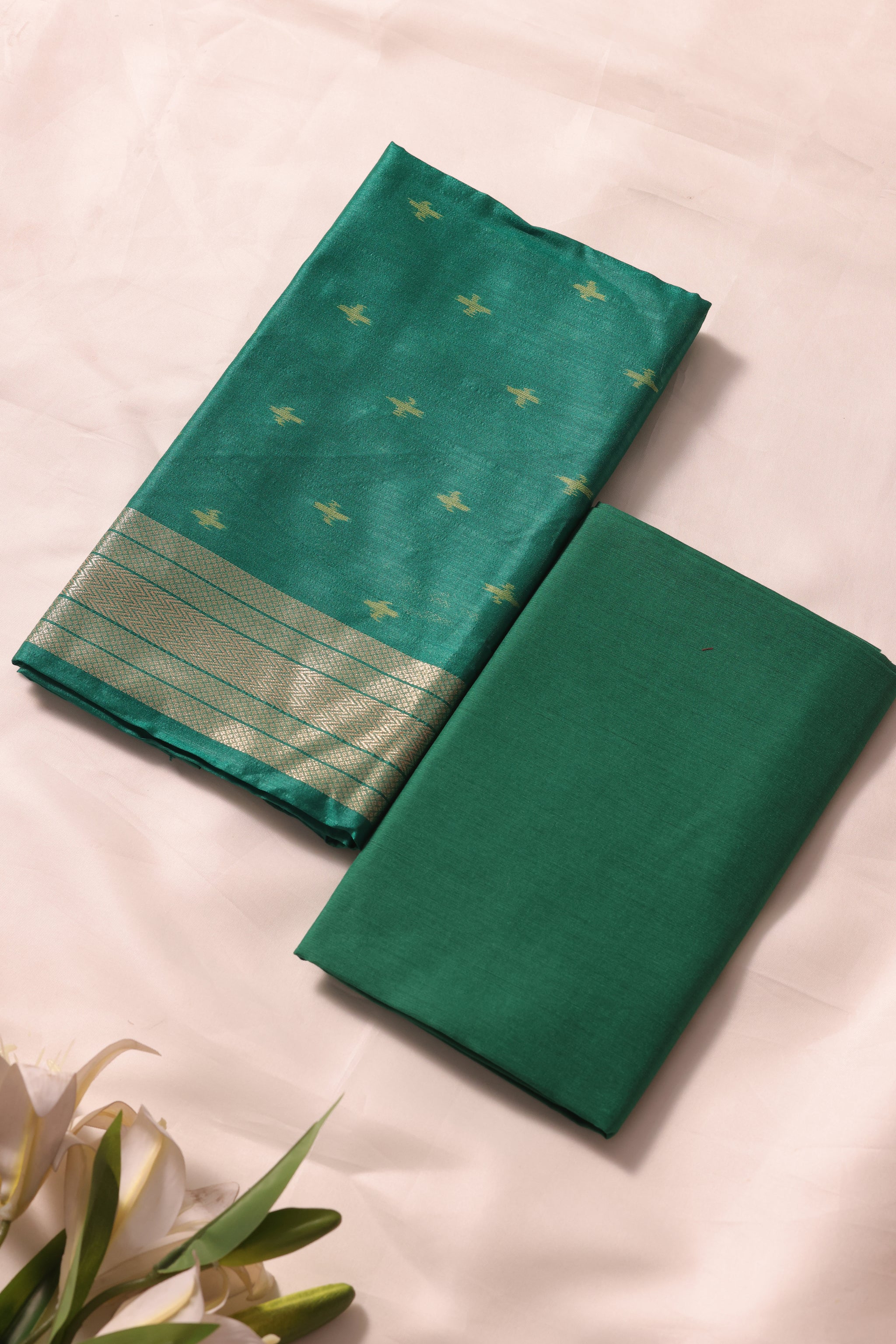 Drapia Dark Green Raw Silk Unstitched Suit Set