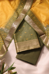 Drapia Olive Green Raw Silk Unstitched Suit Set