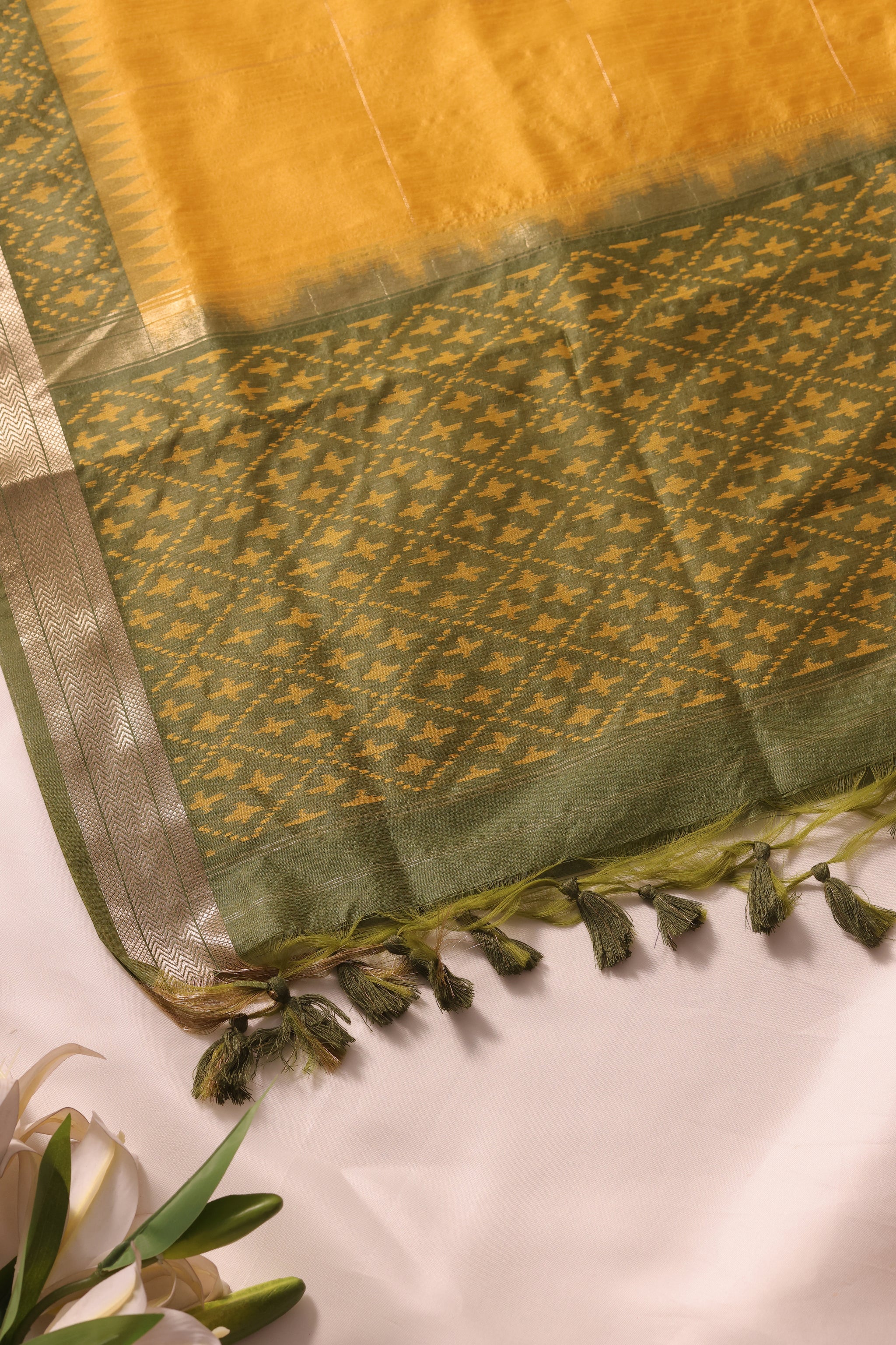 Drapia Olive Green Raw Silk Unstitched Suit Set