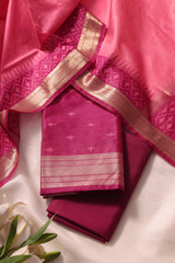 Drapia Magenta Pink Raw Silk Unstitched Suit Set