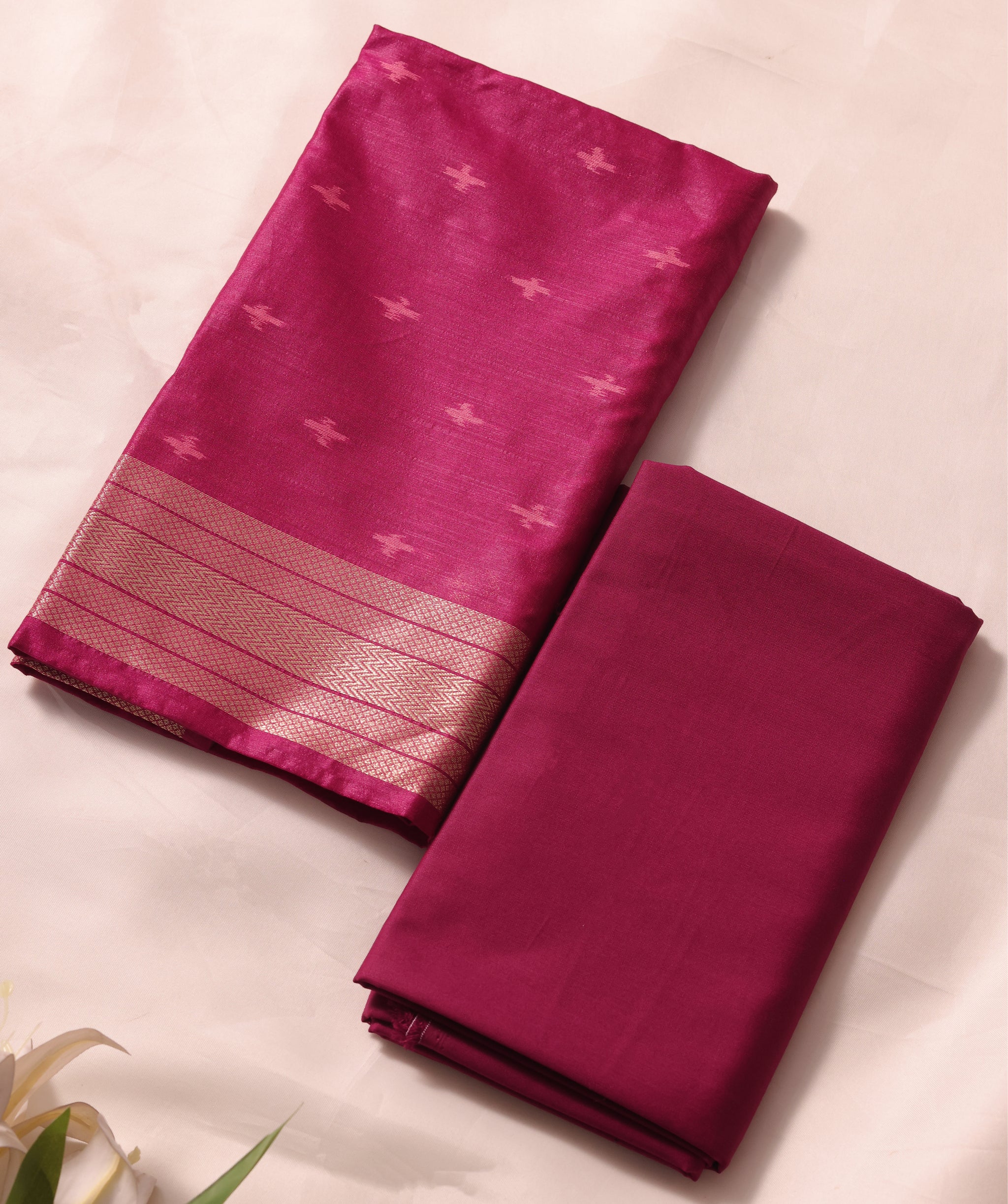 Drapia Magenta Pink Raw Silk Unstitched Suit Set