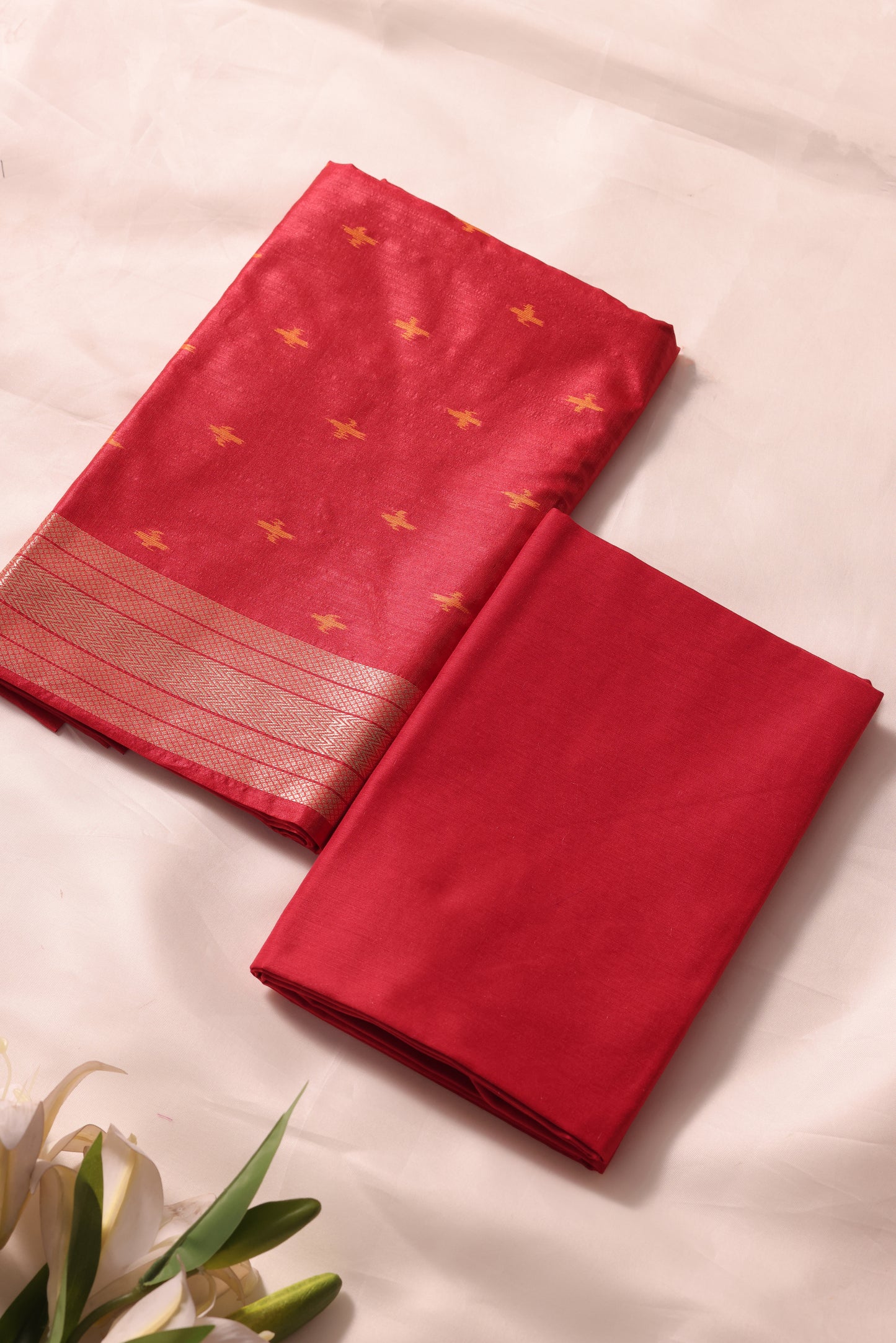 Drapia Red Raw Silk Unstitched Suit Set