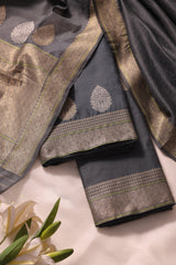 Brielle Grey Cotton Silk Unstitched Suit Set