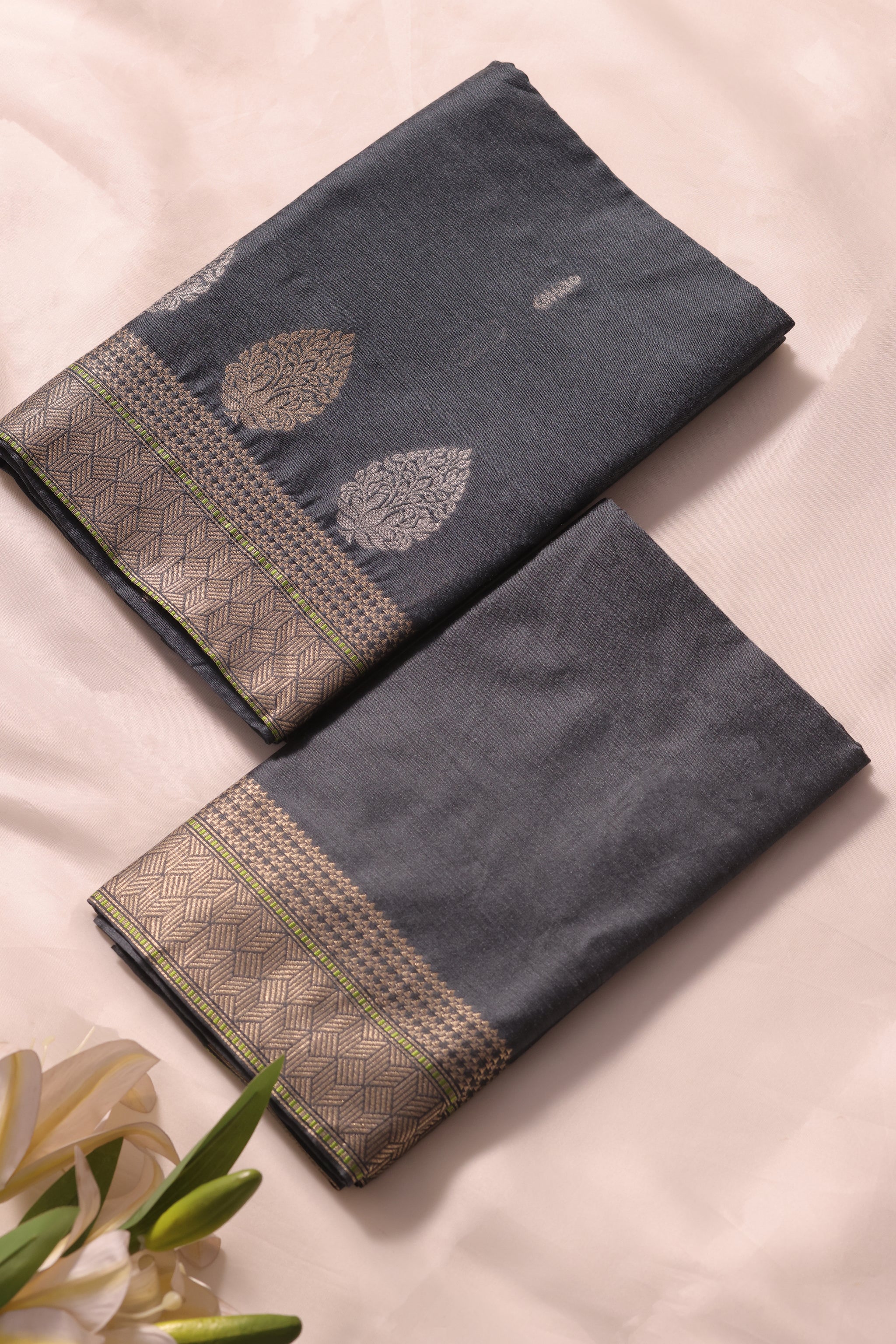 Brielle Grey Cotton Silk Unstitched Suit Set