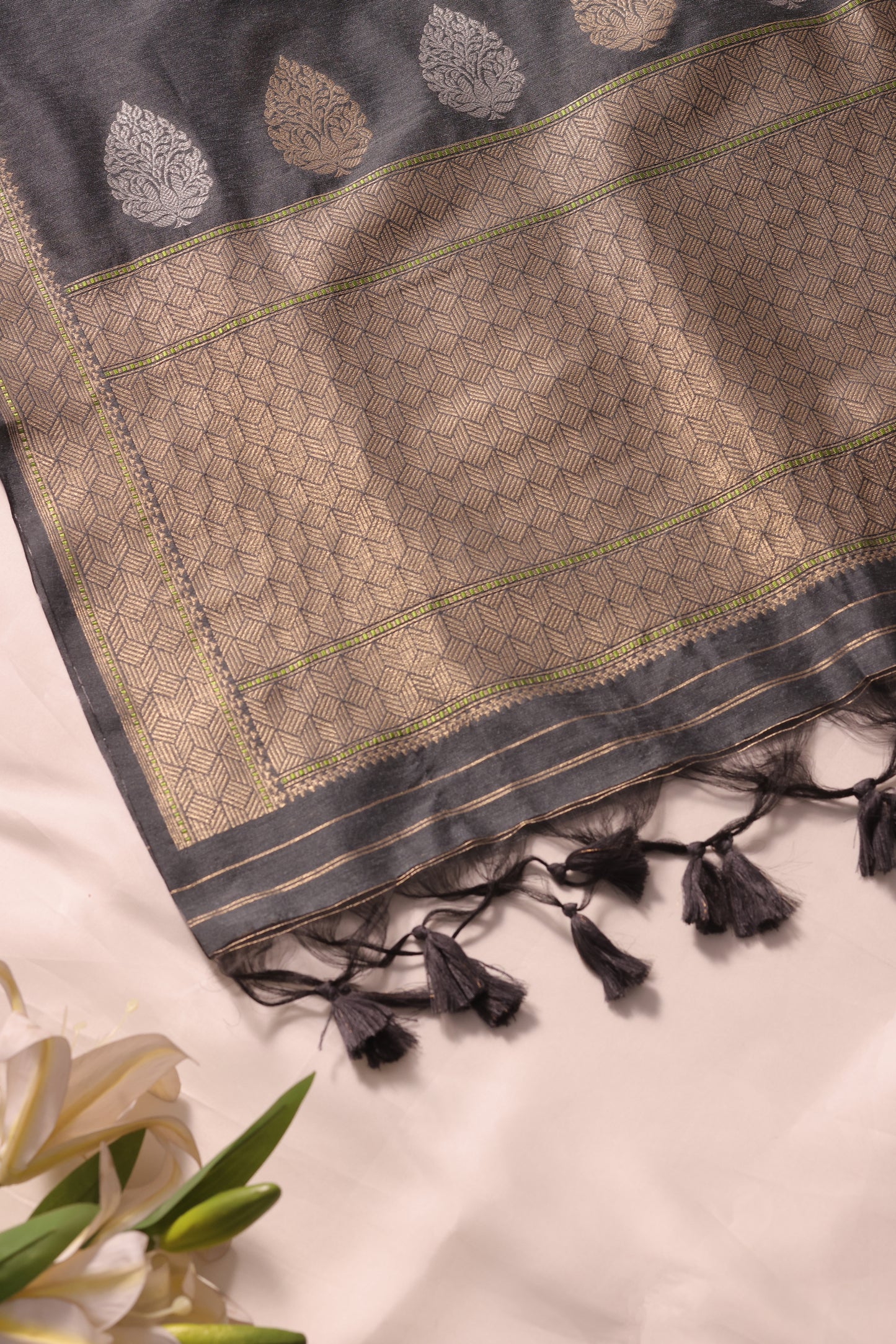 Brielle Grey Cotton Silk Unstitched Suit Set