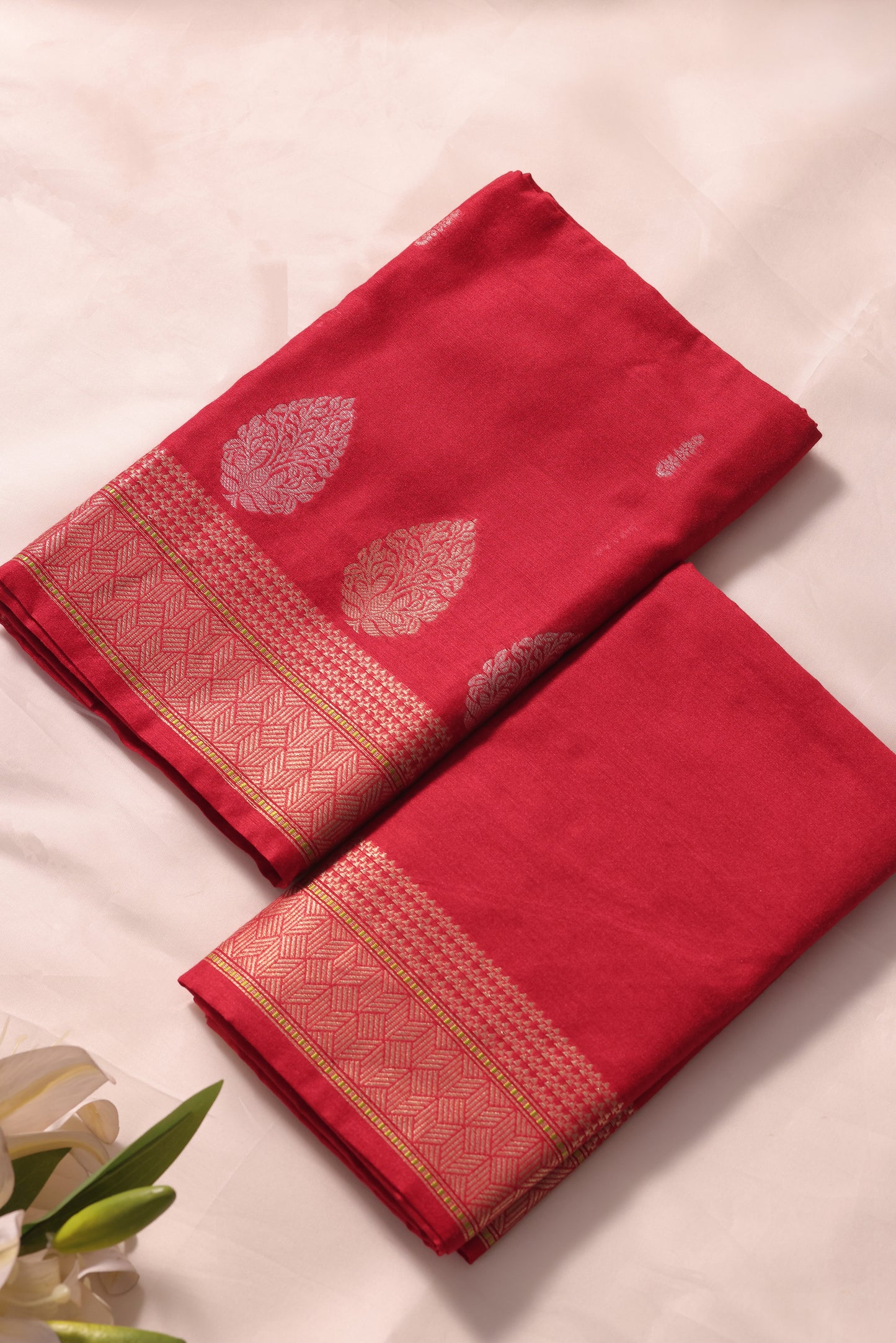 Brielle Red Cotton Silk Unstitched Suit Set