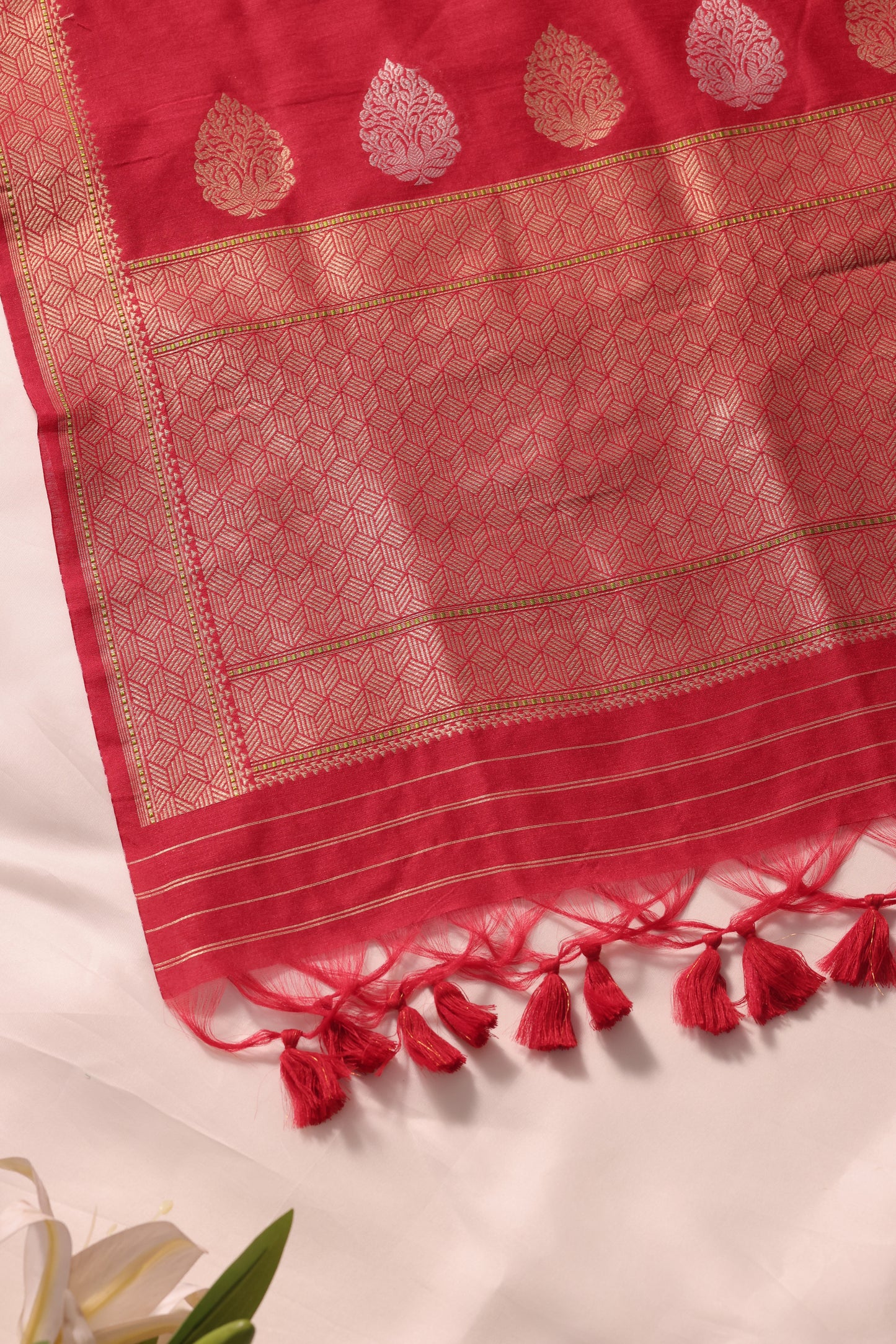 Brielle Red Cotton Silk Unstitched Suit Set
