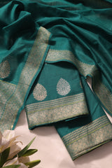 Brielle Teal Cotton Silk Unstitched Suit Set
