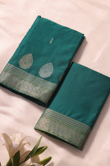 Brielle Teal Cotton Silk Unstitched Suit Set