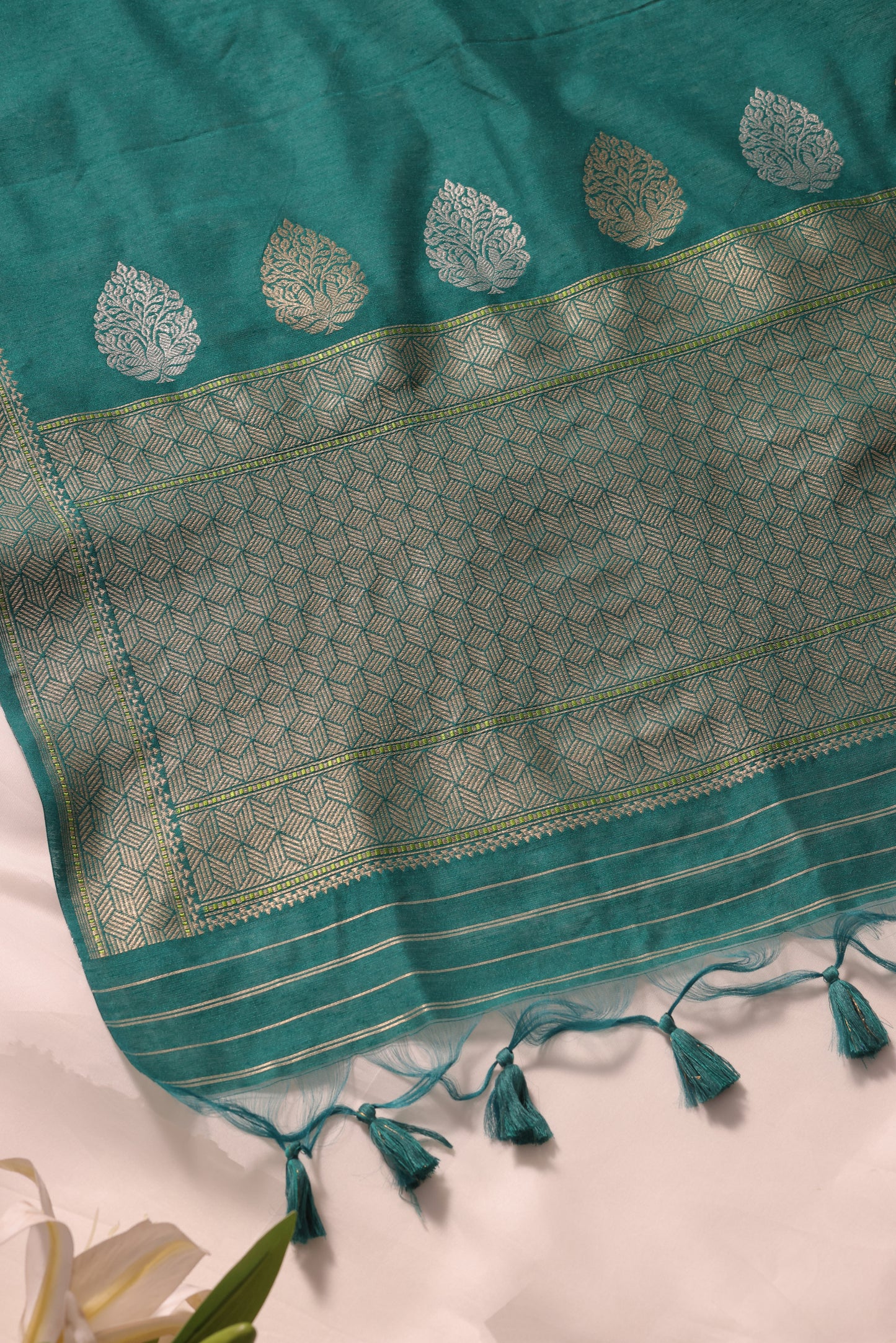Brielle Teal Cotton Silk Unstitched Suit Set