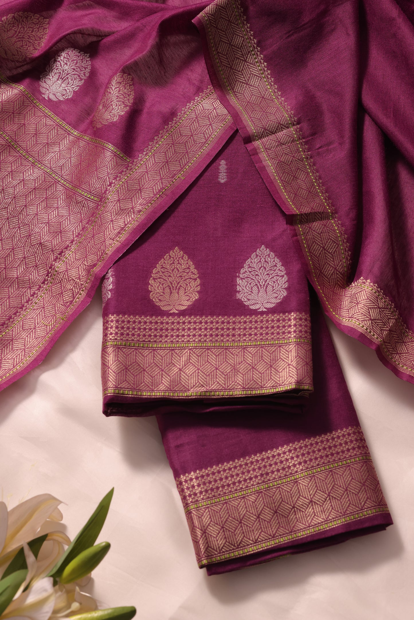 Brielle Wine Cotton Silk Unstitched Suit Set