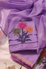 Floris Lavender Muga Silk Unstitched Suit Set