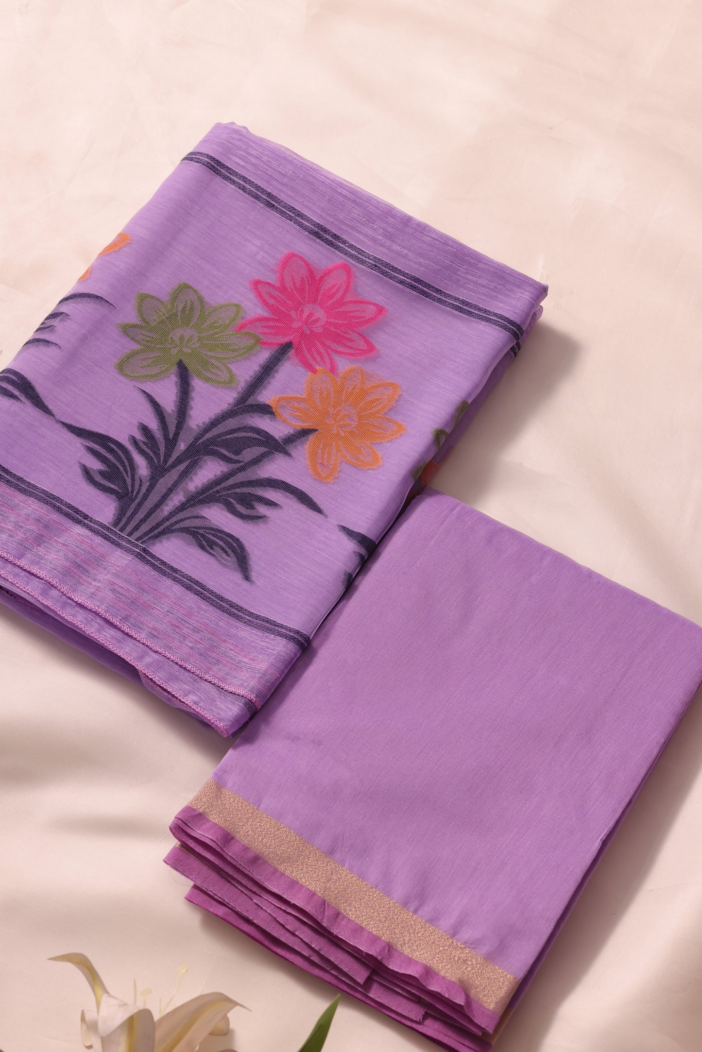 Floris Lavender Muga Silk Unstitched Suit Set