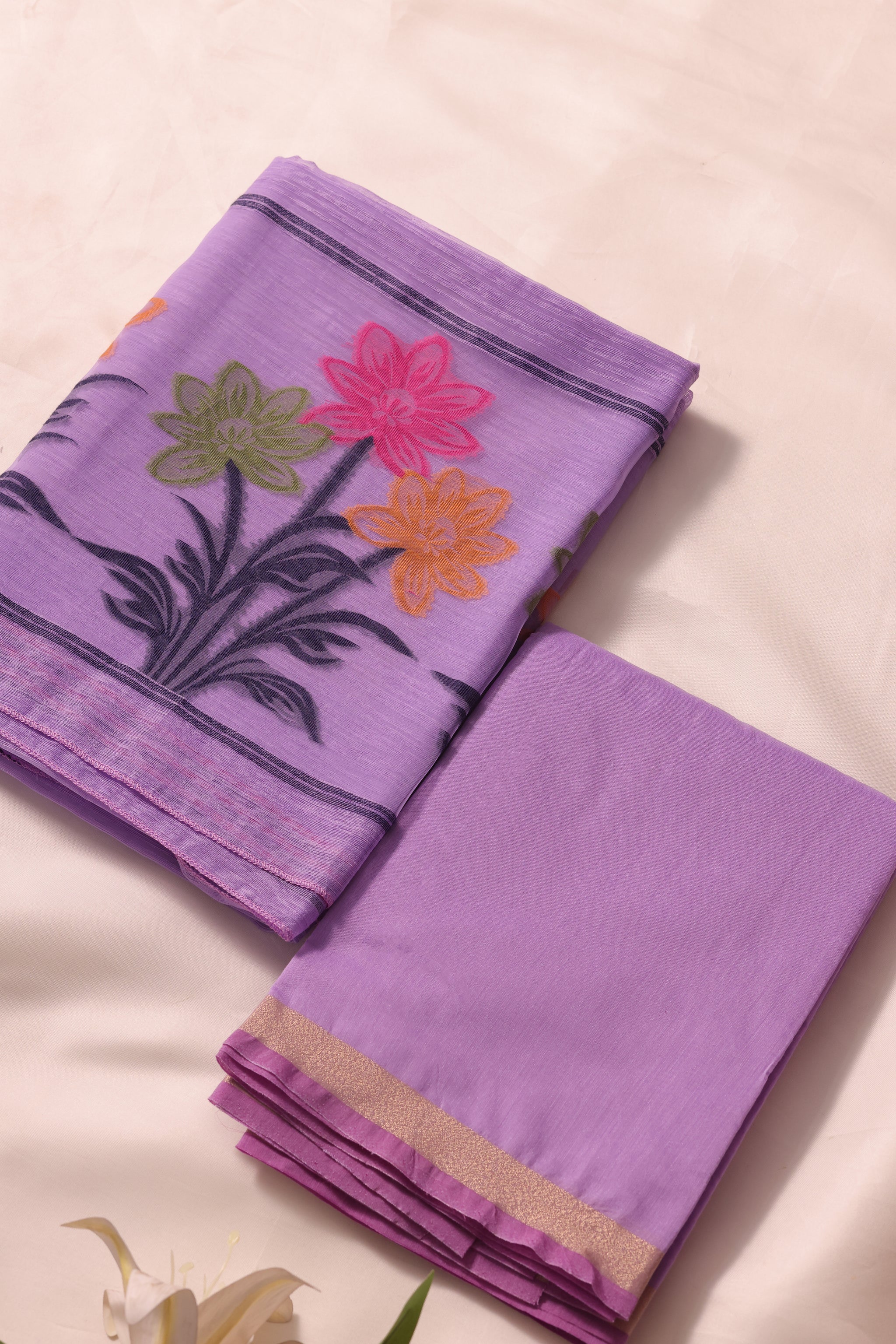 Floris Lavender Muga Silk Unstitched Suit Set