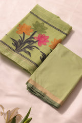 Floris Pista Green Muga Silk Unstitched Suit Set