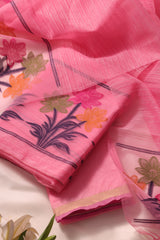 Floris Pink Muga Silk Unstitched Suit Set