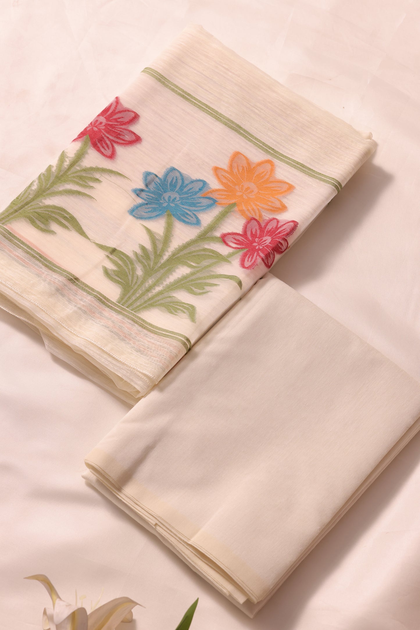 Floris White Muga Silk Unstitched Suit Set