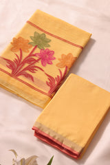 Floris Yellow Muga Silk Unstitched Suit Set