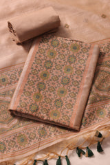 Elara Ajrakh Dark Green Tusser Silk Unstitched Suit Set