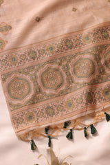 Elara Ajrakh Dark Green Tusser Silk Unstitched Suit Set