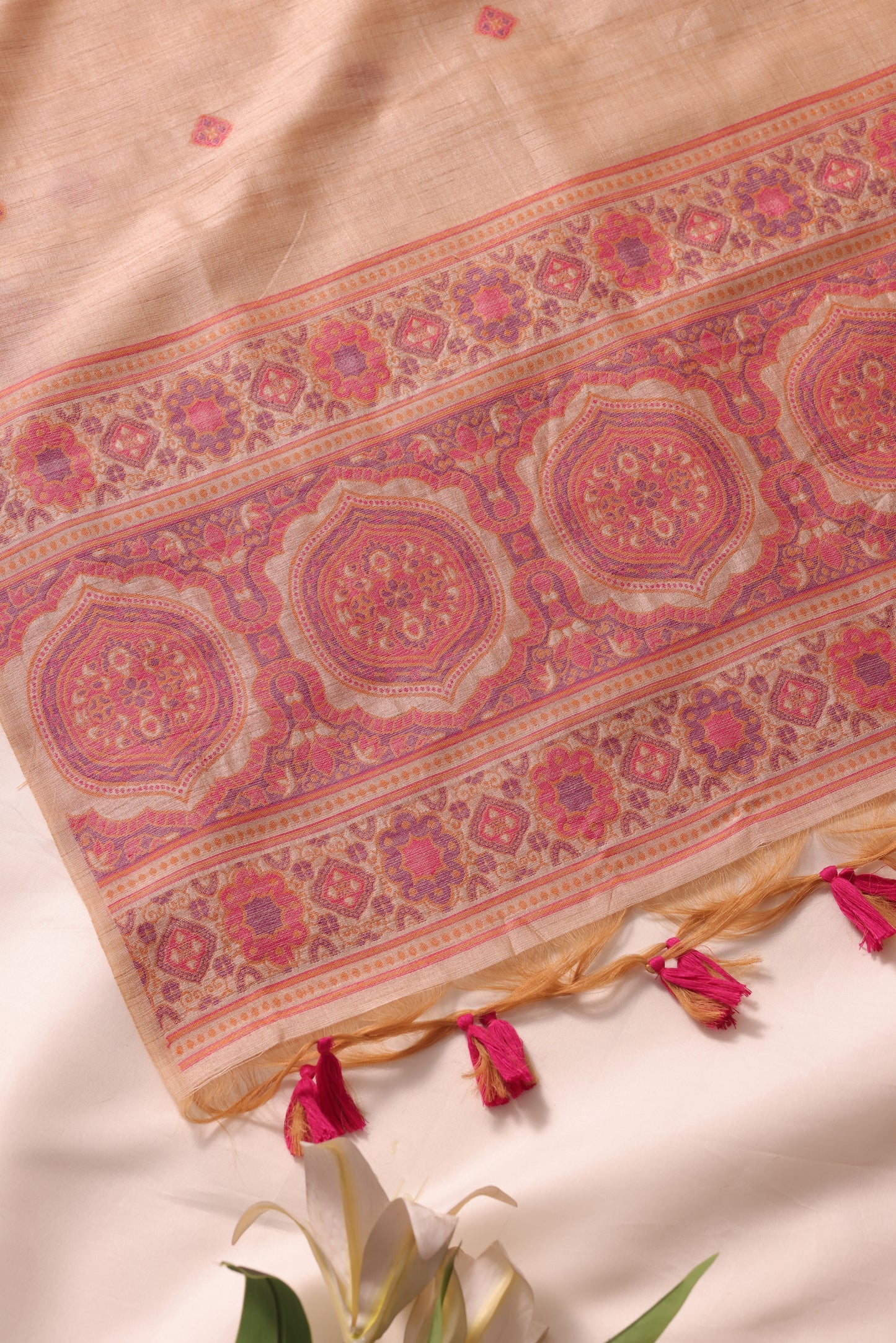 Elara Ajrakh Pink Tusser Silk Unstitched Suit Set