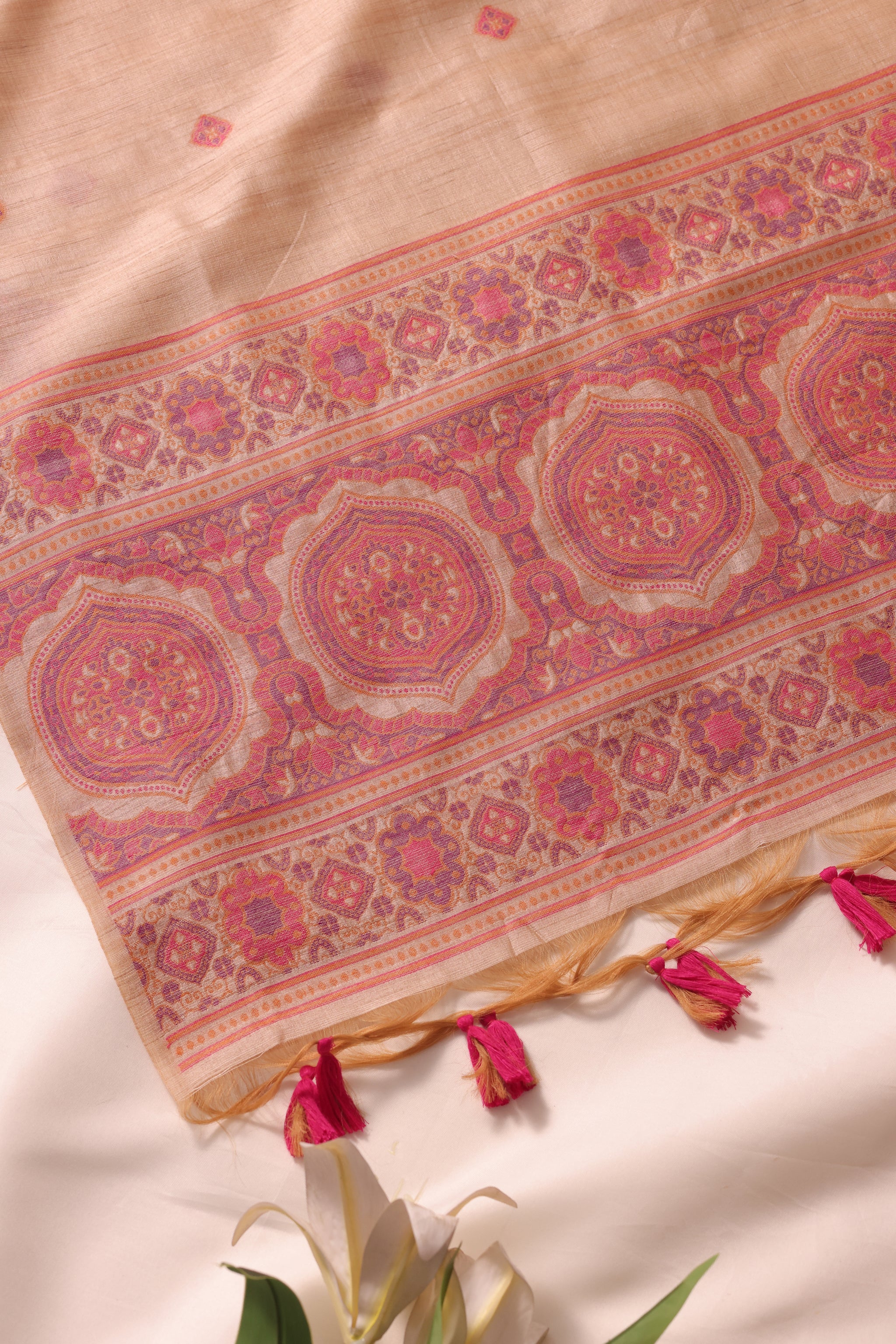 Elara Ajrakh Pink Tusser Silk Unstitched Suit Set