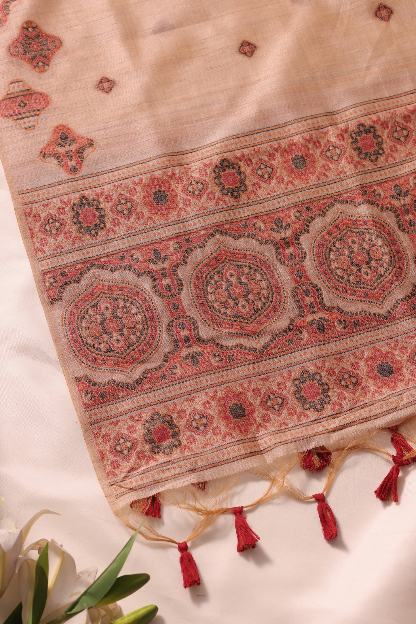 Elara Ajrakh Maroon Red Tusser Silk Unstitched Suit Set