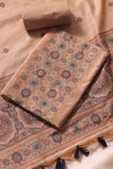 Elara Ajrakh Blue Tusser Silk Unstitched Suit Set