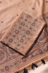 Elara Ajrakh Blue Tusser Silk Unstitched Suit Set