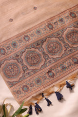 Elara Ajrakh Blue Tusser Silk Unstitched Suit Set