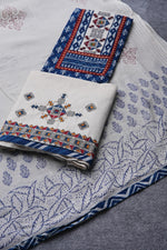 Load image into Gallery viewer, Ancestral Weave Indigo Blue Cotton Flax Unstitched Suit Set
