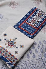Load image into Gallery viewer, Ancestral Weave Indigo Blue Cotton Flax Unstitched Suit Set
