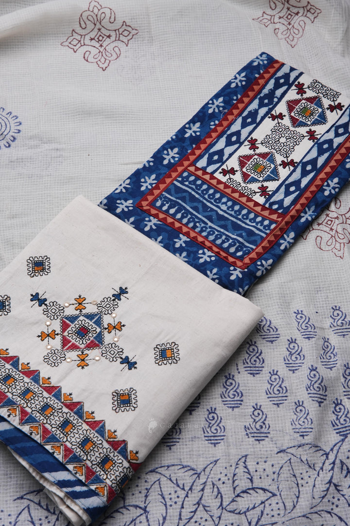 Ancestral Weave Indigo Blue Cotton Flax Unstitched Suit Set