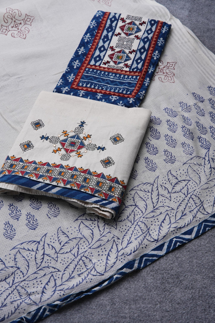 Ancestral Weave Indigo Blue Cotton Flax Unstitched Suit Set