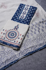 Load image into Gallery viewer, Raw Ritual Indigo Blue Cotton Flax Unstitched Suit Set
