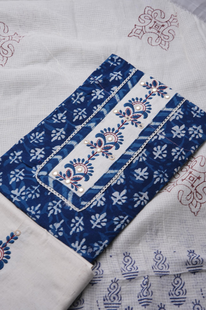 Raw Ritual Indigo Blue Cotton Flax Unstitched Suit Set
