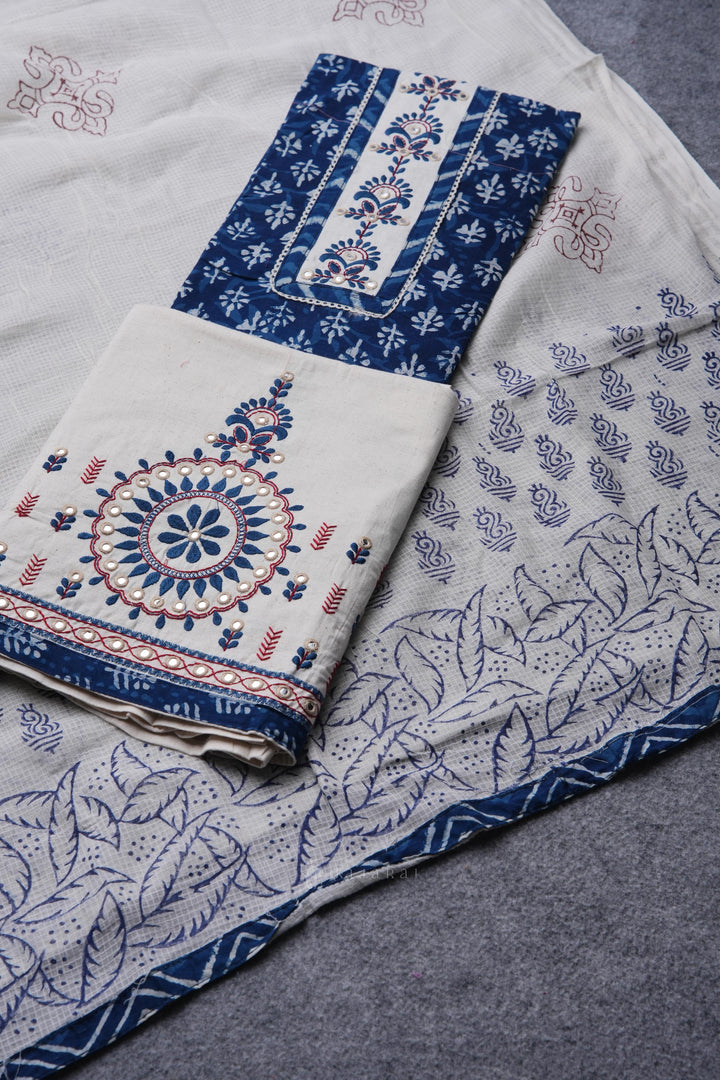 Raw Ritual Indigo Blue Cotton Flax Unstitched Suit Set