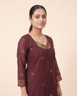 Regal Bloom Maroon Muga Cotton Stitched Suit Set
