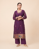 Regal Bloom Wine Muga Cotton Stitched Suit Set