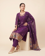 Regal Bloom Wine Muga Cotton Stitched Suit Set