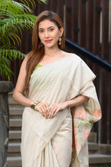 Sunflower Beige & Peach Mul Cotton Jamdani Saree