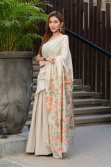 Sunflower Beige & Peach Mul Cotton Jamdani Saree