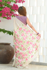 Sunflower Beige & Pink Mul Cotton Jamdani Saree