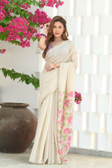 Sunflower Beige & Pink Mul Cotton Jamdani Saree